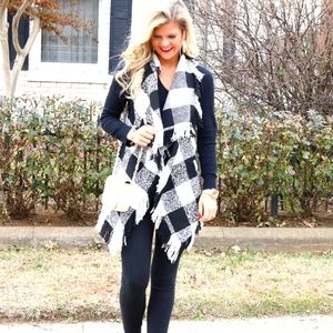 Buffalo plaid hooded waterfall vest